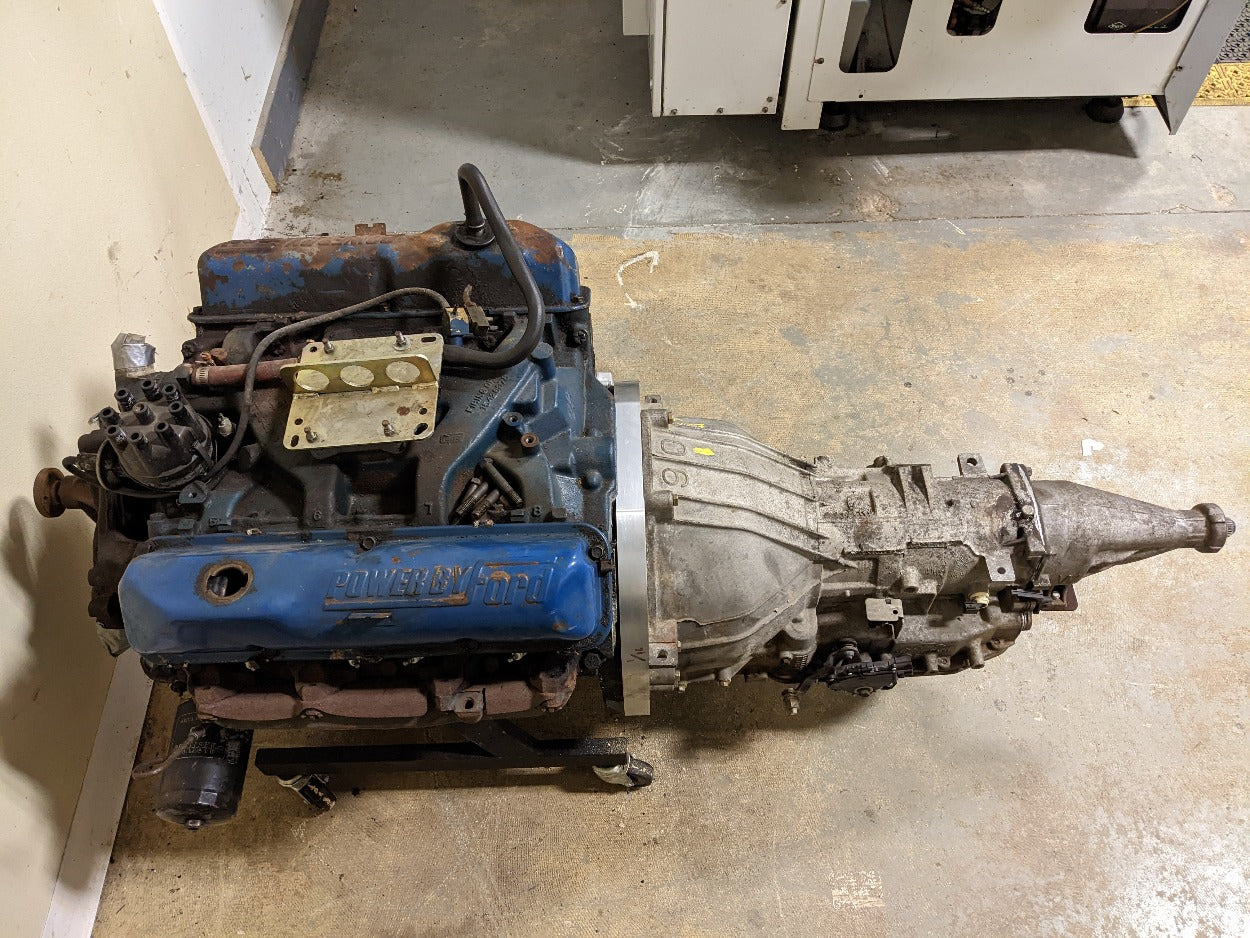 Side view of engine with adapter kit installed and transmission